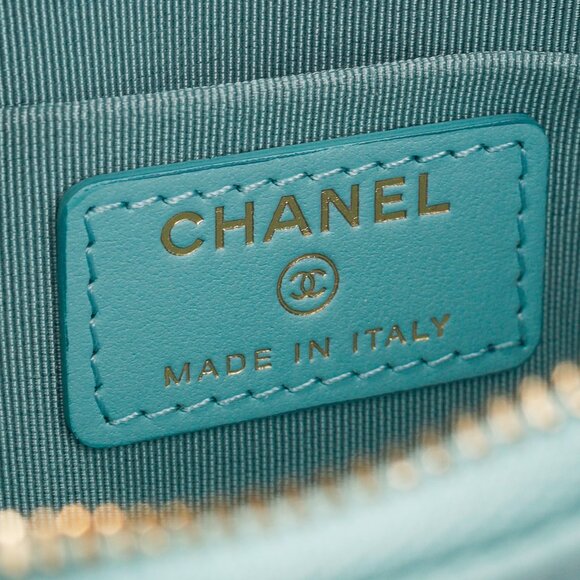 Chanel Light Blue Caviar Camellia-Embossed Small O-Case - Picture 10 of 12